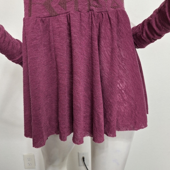Free People Raspberry Jam Justyna Boho Coquette Long Sleeve Babydoll Top Size S - Picture 8 of 15
